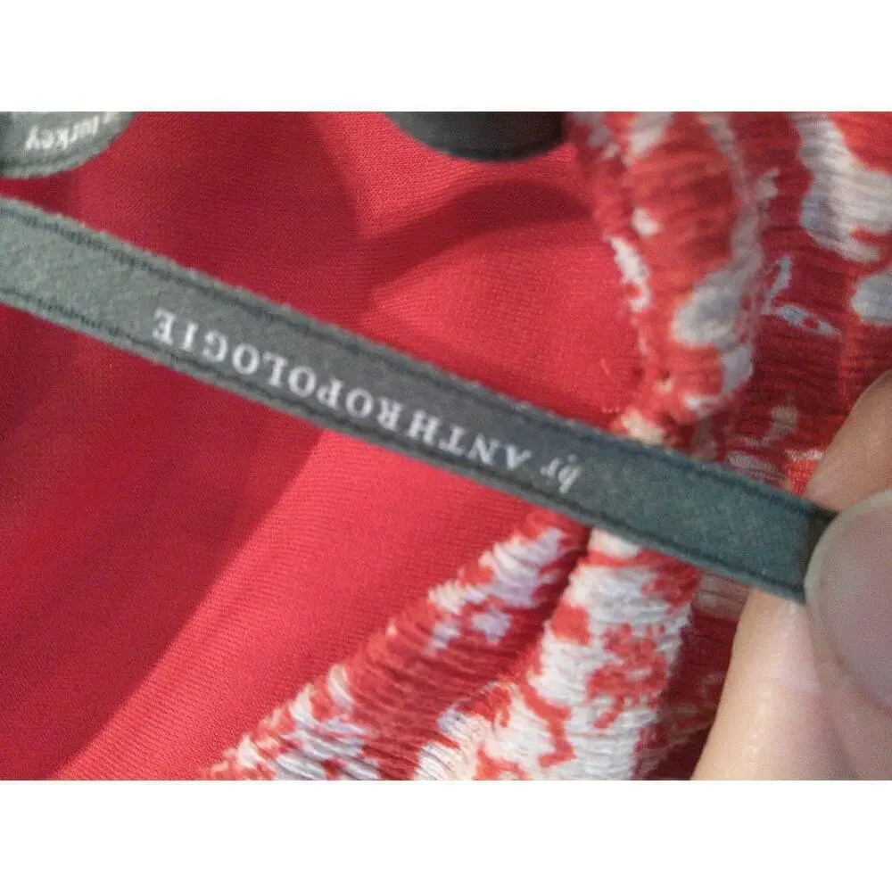 Anthropologie Carmine Red Cropped Juliet Blouse Women's Size Large